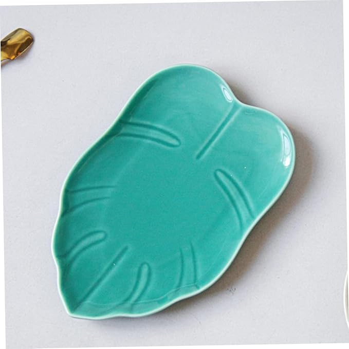 LIFKOME Ceramic Leaf-shaped Appetizer Plate for Desserts Fruits and Snacks Elegant Food Serving Dish for Parties Home Use and Catering Blue