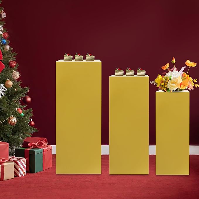 Eapmic Pedestal Stands for Party, Cake Pedestal Stand, Dessert Table Display Plinth Pillars, Sculpture Display Column Decoration Cube for Wedding Birthday (Gold, Square-3Pcs(31.49"+25.59"+23.62"))