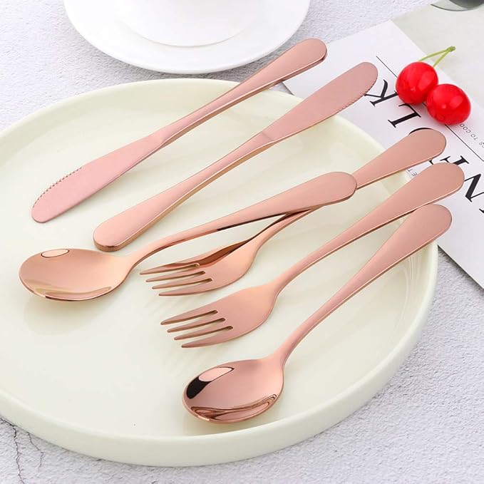 Flatware Silverware sets, 6pcs 18/8 Stainless Steel Cutlery Serving for 2, BPA-free Dinner Knife, Fork, Spoon Kitchen Utensils, Mirror Polished (Rose Gold-2)