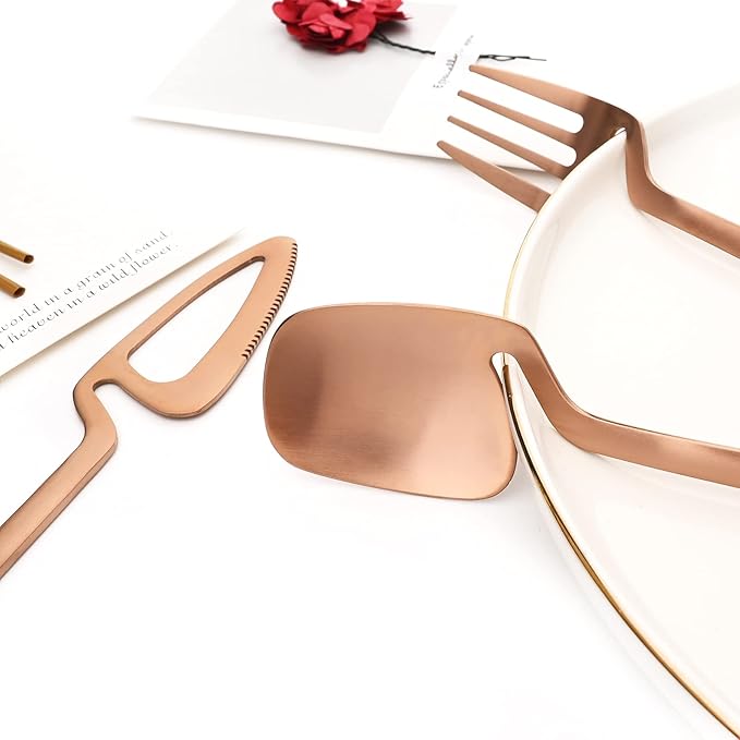 24-Pieces Copper Hangable & Cute 18/10 Stainless Steel Flatware Set, Matte Cutlery Set Kitchen Dinnerware Include Knife/Fork/Spoon/Teaspoon Service for 6, Rose Gold