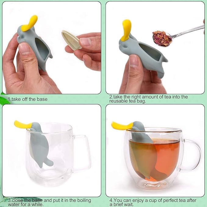 Numola Silicone Tea Infuser Set of 2, Cute Platypus Loose Leaf Tea Strainer with Stainless Steel Teaspoon, Reusable Tea Ball Filter for More Enjoyable Tea Times with Friends and Family