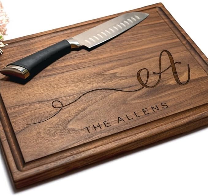 Personalized Cutting Board, Custom Wedding, Anniversary or Housewarming Gift Idea, Wood Engraved Charcuterie, for Friends and Family, Swirled Initial Design 080