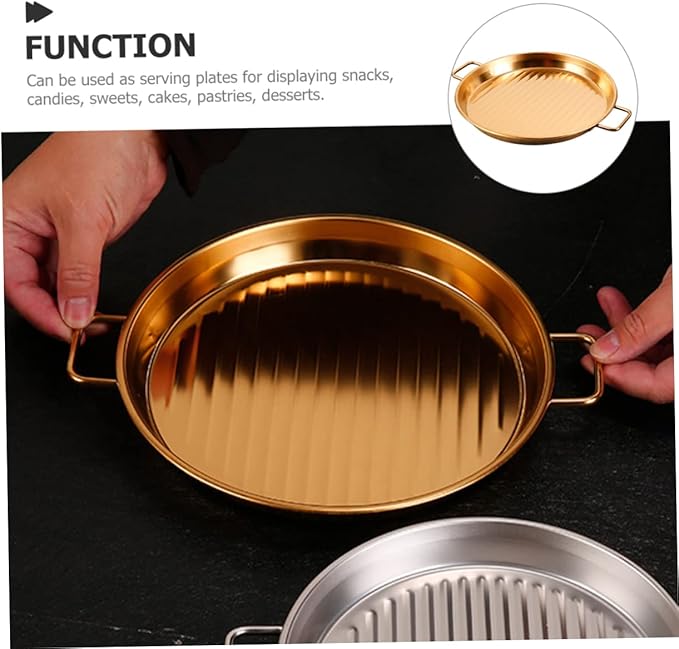 PRETYZOOM Stainless Steel Snack Tray with Handles Striped Food Serving Tray for Fried Chicken and Fries Metal Serving Plate for Parties and Gatherings