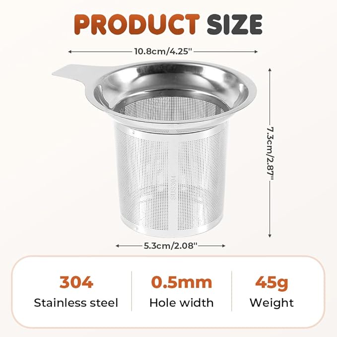 Stainless Steel Tea Infuser Strainers, 2025 New Tea Strainers & Filters for Loose Tea with Heat Proof Handles, Extra Fine Mesh Strainer Cups to Steep Loose Leaf Tea and Coffee (2PCS)