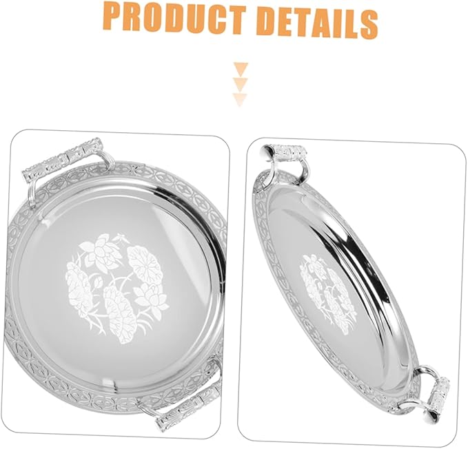 Stainless Steel Floral Pattern Serving Tray Fruit Platter and Candy Storage Plate for Home Portable Snack Holder for Picnic and Table Decor