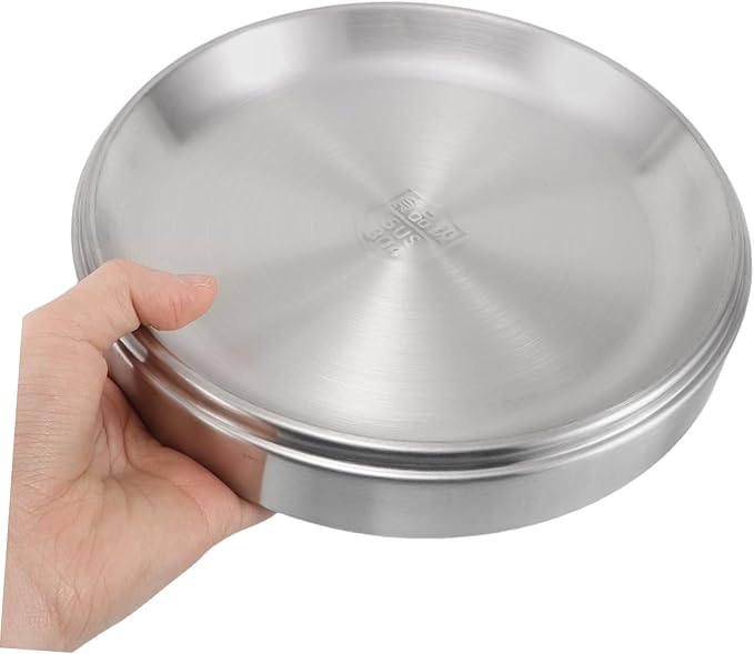 LIFKOME Stackable Stainless Steel Griddle Plate Multi Function Round Serving Tray for Prep Food for Outdoor Grills Picnics and Home Kitchens Elegant Design