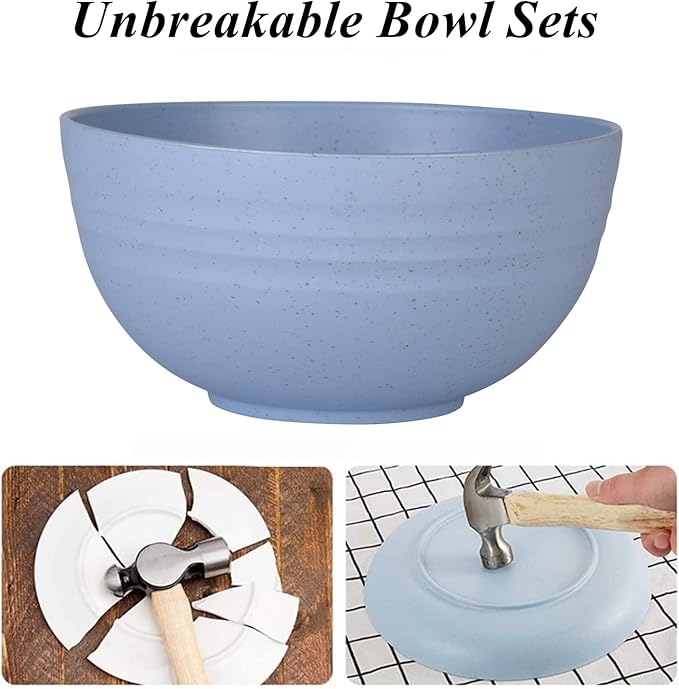 WANBY Lightweight Wheat Straw Cereal Bowls Unbreakable Dinner Bowl Set Dishwasher & Microwave Safe (8 Pack 26Oz)