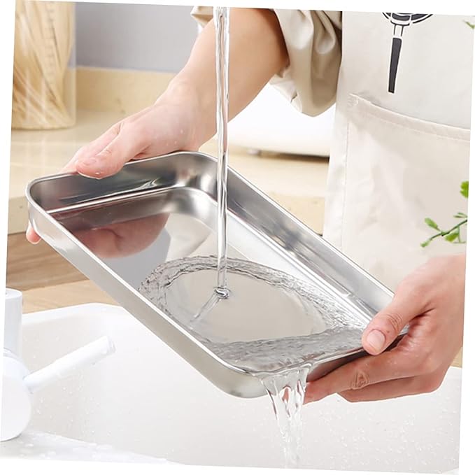 2Pcs Square Stainless Steel Steamer Trays Deep Multi-Functional Kitchen Food Plates for Barbecue and Cooking Non-Stick Easy to Clean Suitable for Parties and Home Use