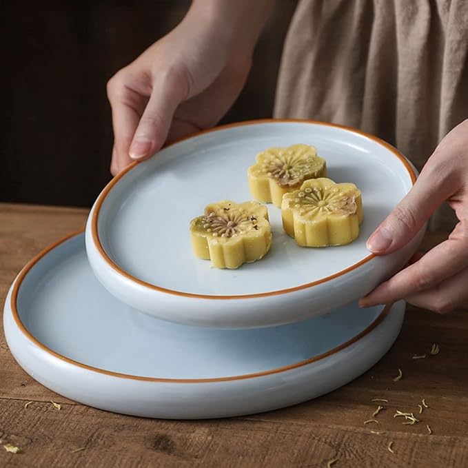 Kitchen Plates Ceramic Plate Fruit Serving Bowl Snack Plate Soup Plate Ramen Bowl Suitable for Dishwasher Oven Refrigerator and Microwave Restaurant Plates(Large)