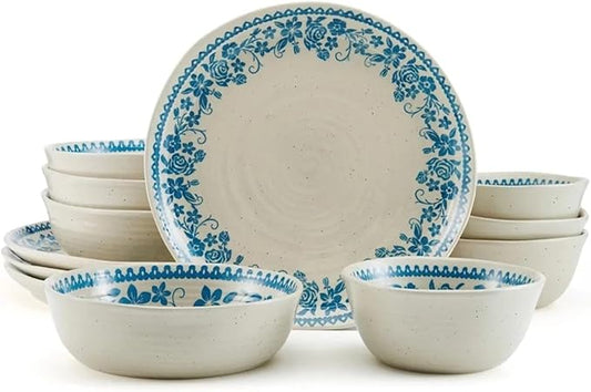 Dinnerware Set,Porcelain Plate Set, Cups and Sauc 12-Piece Serving Ware Kitchen Dish Dinner Plates Ceramic Tableware Set