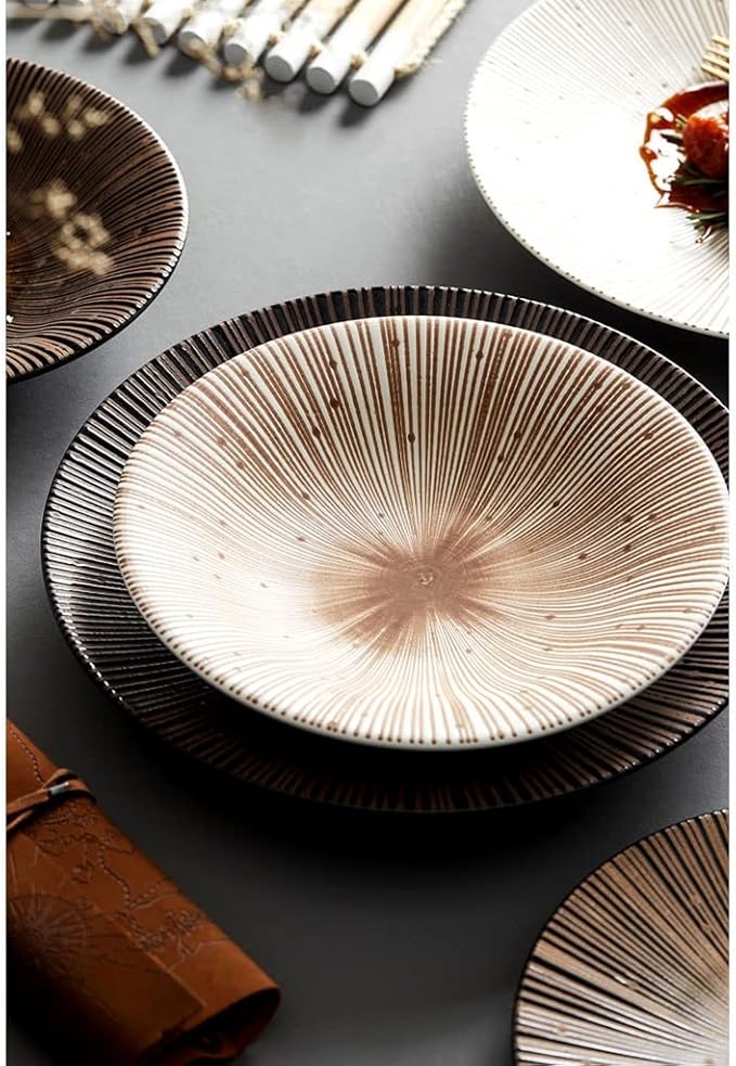 Kitchen Plates Ceramic Ramen Bowl Sushi Nut Plate Round Porcelain Plate Suitable for Refrigerator Dishwasher Oven Microwave White Restaurant Plates(White,Large)