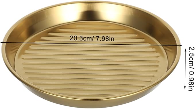 Mobestech Golden Stainless Steel Steak Plate Round Serving Tray for Seafood and Snacks Elegant Design for Family Meals and Outdoor Bbqs and Portable Dinner Plates
