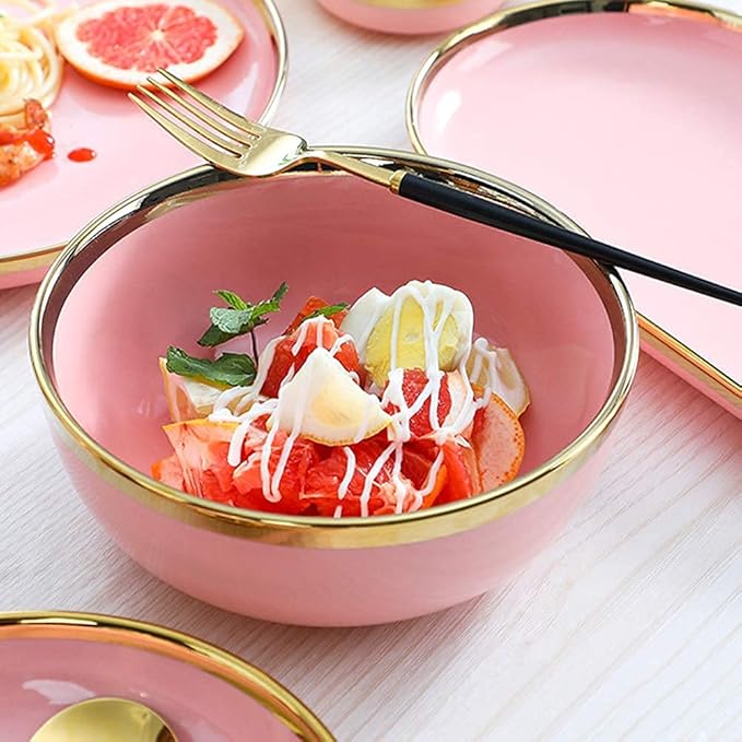 Nordic Style Tableware Set, Ceramic Plate And Bowl Set, Family Restaurant Tableware, 2/4/6 Person Tableware Set, Handmade Ceramic Utensils (Pink 26 pcs)
