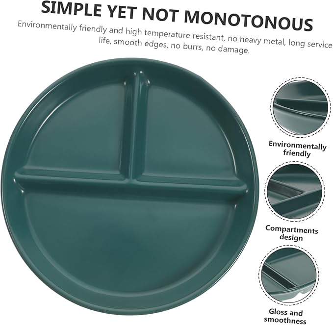 Divided Porcelain Plate with Three Compartments Round Ceramic Dish for Breakfast Steak and Fruit Simple Design for Home Decor and Daily Use