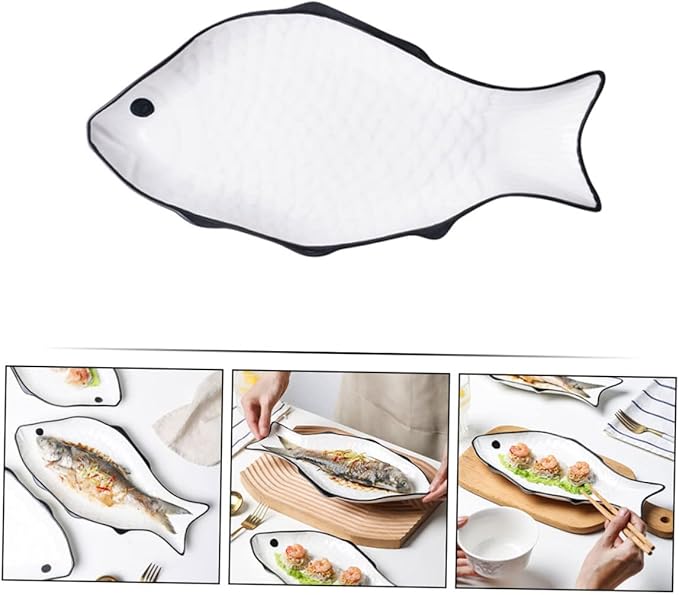 Fish-shaped Steamer Plate Ceramic Storage Holder Food Serving Bowl Microwave Safe