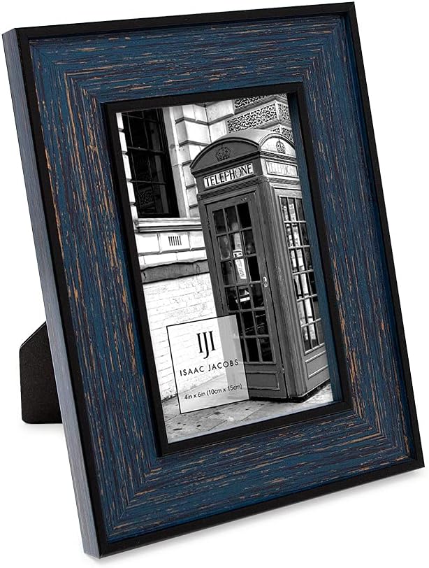 Isaac Jacobs 4x6 Navy w/Gold (Vertical & Horizontal) Double Border Picture Frame w/Black Fabric Easel, Wall-Mountable, Made for Tabletop & Gallery, Home or Office (4x6, Navy W/Gold)