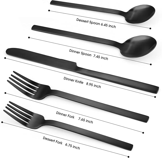 Black Silverware Set, LAZAHOME 20-Piece Flatware Cutlery Set Service for 4, Stainless Steel Kitchen Utensil Set, Spoons And Forks Set, Matte Finished, Dishwasher Safe