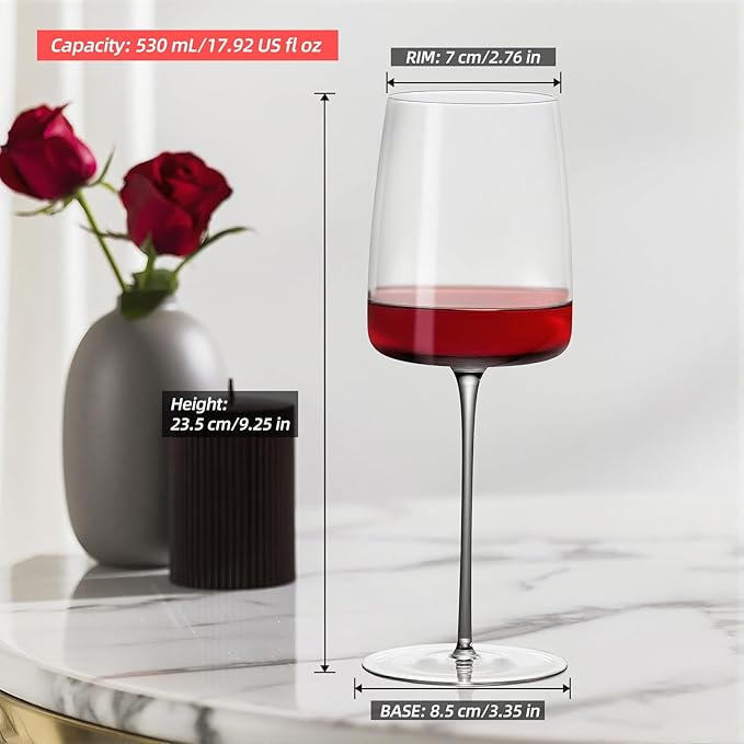 KAMMAK Wine Glasses Set of 2, 17.92 oz Hand Blown Crystal Bordeaux Wine Glasses, Thin Rim & Long Stem, Perfect for Red & White, Daily Use, Wedding or Birthday Gift with Gift Box, RW23174