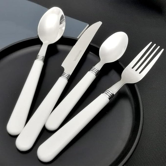 White Silverware Set for 14 Durable Stainless Steel Flatware Set 56 Piece Cutlery Tableware Utensils White Handle (ABS) Set Include Teaspoons Knives Forks and Spoons for Home Kitchen Christmas