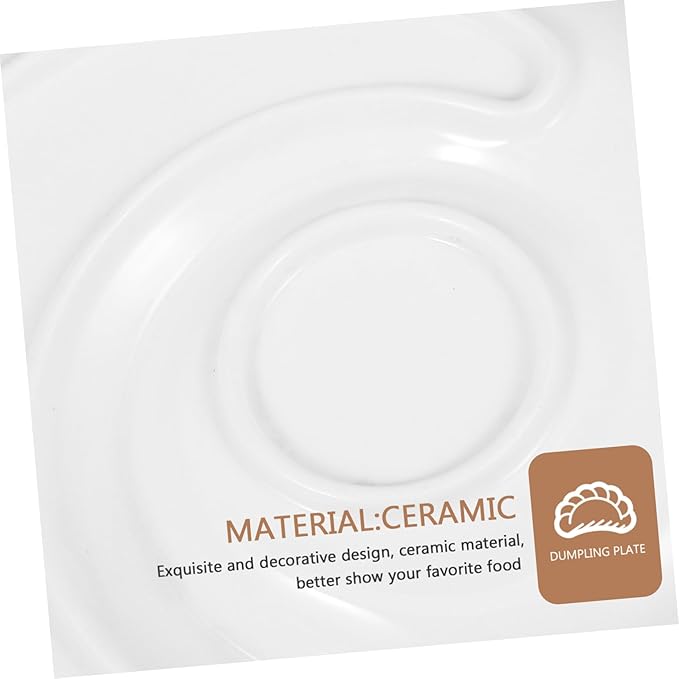 Mobestech Divided Ceramic Plate with Sauce Compartment Elegant Appetizer Serving Tray for Dumplings Sushi and Snacks Home and Restaurant Use