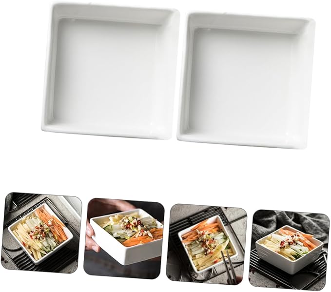 2Pcs Mini Square Ceramic Dishes Practical Appetizer Plates for Sauces Dips and Seasonings for Parties Weddings and Banquets Space Saving Design