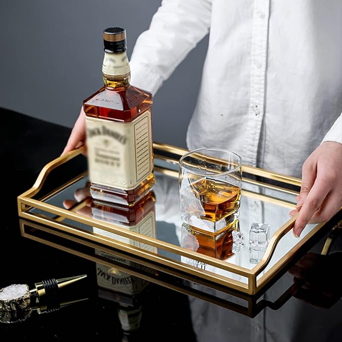 Serving Tray Metal Food Trays For Coffee Table Mirrored Tray With Handle Decorative Tray For Home Food Tray Kitchen Decor