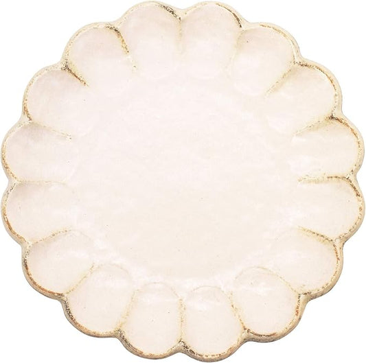 Utsuwaro-an Mino Ware 555-0018 Kaneko-Kohei Linker Plate, White, Kneeling Flowers, 9.4 Inches (24 cm) Diameter, for Curry, Pasta, Microwave and Dishwasher Safe, Made in Japan