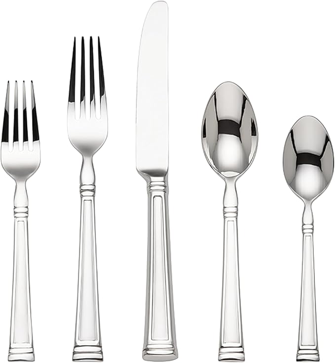 Lenox Esquire 65-Piece Flatware Set, 8.75 LB, Metallic,Silver