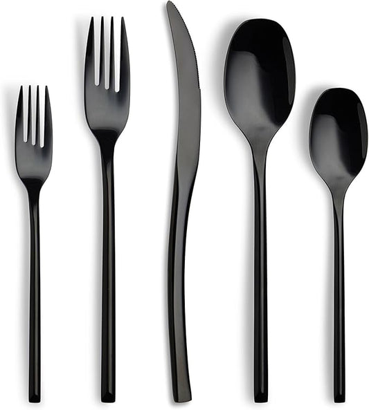 Lemeya 20-Piece Black Silverware Set for 4,Modern 18/10 Stainless Steel Flatware Set,Luxury Cutlery Set,Unique Utensils Set for Restaurant,Spoons and Forks Set,Mirror Polished,Dishwasher Safe