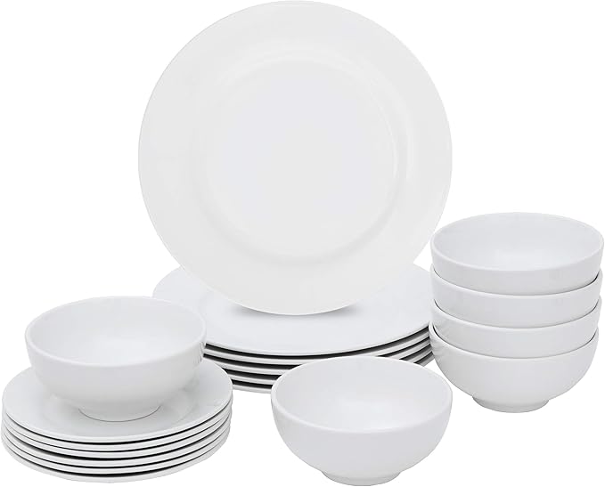Smartxchoices 18-Piece White Dinnerware Set, Service for 6, Plates, Dishes, Bowls Sets, Dishwasher and Microwave Safe