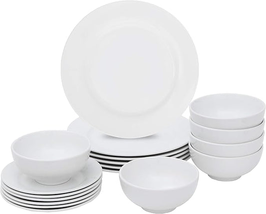 Smartxchoices 18-Piece White Dinnerware Set, Service for 6, Plates, Dishes, Bowls Sets, Dishwasher and Microwave Safe
