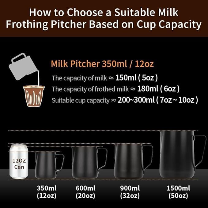 watchget Milk Frothing Pitcher 50oz/1500ml - Stainless Steel Espresso Steaming Pitcher for Cappuccino, Latte Art, Coffee Machine Accessories Milk Jug Frother Cup, Black