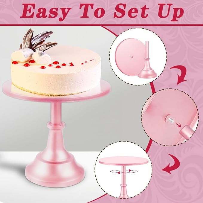 3 Pcs Cake Stand with 20Pcs Cakeboard Round, Cake Stand Set Disc Diameter 8" 10" 12", Perfect Dessert Table Display Set, Cupcake&Cake Stands for Party, Wedding, Birthday (Pink)