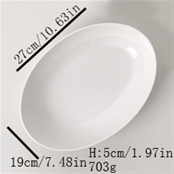 SONGCHAO Party Supplies White Oval Salad Plate Dessert Plate Deep Plate Fruit Plate Dinner Kitchen Restaurant Cafe Plate Ceramic Plate Party Plates (Color : Large)