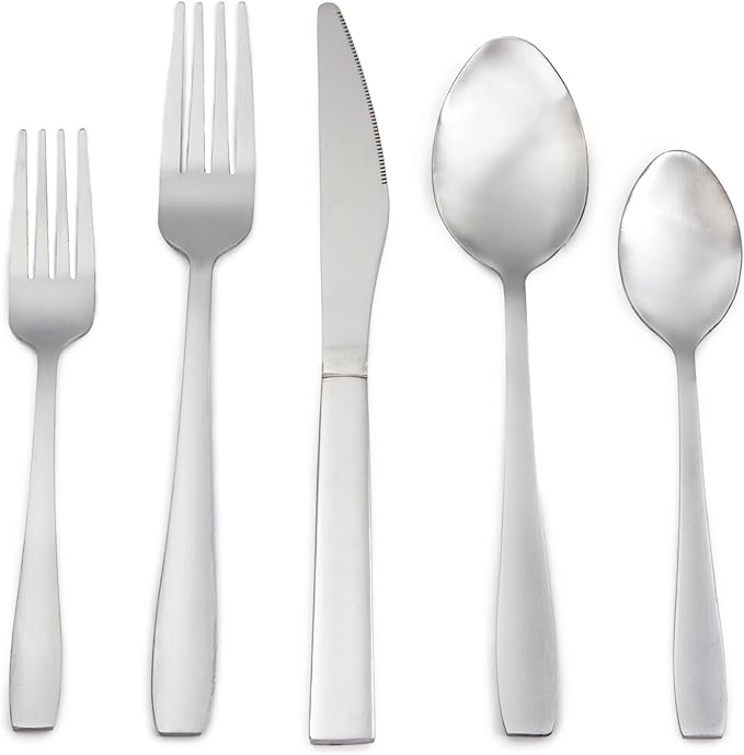 BergHOFF Taper Stainless Steel 20Pc Flatware Set, Service For 4, Long Lasting Use, Matte Finish, Silver