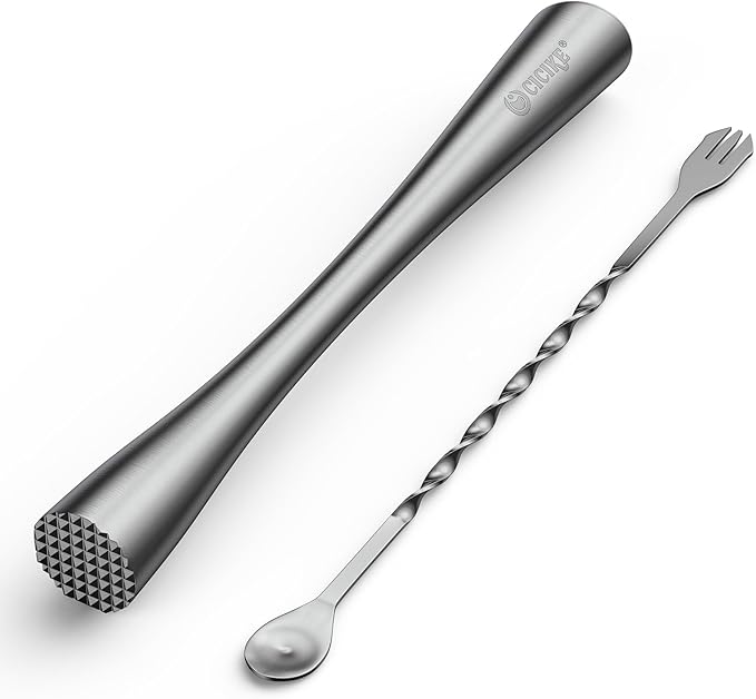 10 Inches Stainless Steel Muddler and Mixing Spoon for Cocktails, Bar Tools and Accessories - Create Delicious Mojitos and Other Fruit Based Drinks
