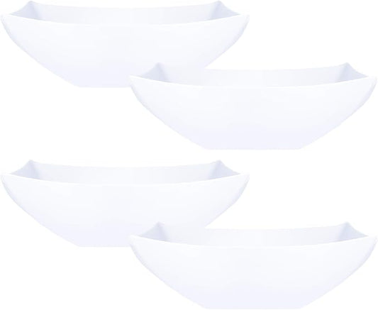 PLASTICPRO Disposable 32 ounce Square Serving Bowls, Party Snack or Salad Bowl, Medium Plastic Elegant White Pack of 4