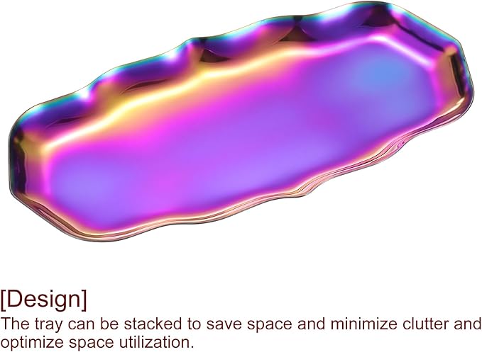 uxcell Stainless Steel Decorative Tray 8.6" x 4.3" Wave Serving Tray Suitable for Jewelry Coffee Table Bar Kitchen Countertop Bathroom Tableware, Multicolor