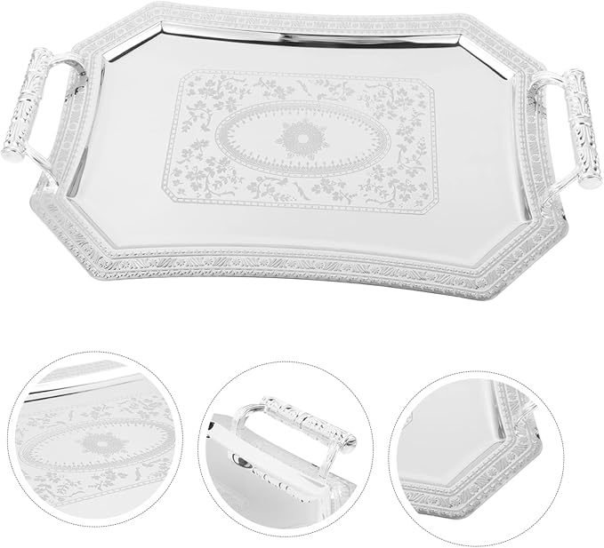 Vintage Double-Handled Serving Tray for Parties Decorative Stainless Steel Snack Platter for Entertaining KTV and Hotel Use