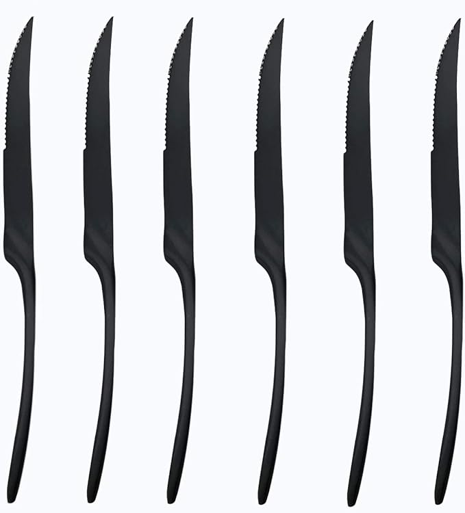 Matte Finish Polishing Black 18/10 Stainless Steel, Single Serving Flatware Silverware cutlery utensils Set,set of 6 steak knife