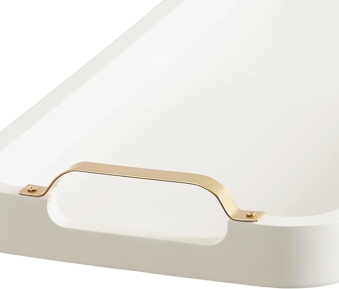 Kate and Laurel Farson Modern Decorative Wood Rectangle Tray with Handles, 10 x 24, White and Gold, Transitional Rectangular Tray for Use as Entryway Tray Decor or Ottoman Serving Tray