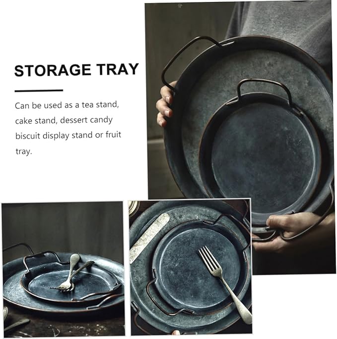 PRETYZOOM 1Pc Vintage Iron Art Storage Plate Retro Jewelry Display Tray Shape Home Serving Tray Easy to Clean for Desserts Fruits and