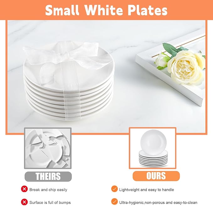 Jeffbaubl 16 Pcs Porcelain Dessert Plates, 6 inch Small Ceramic Salad Plate, Round White Appetizer Plates, Small White Plate for Appetizers, Cake, Snacks, Microwave Oven and Dishwasher Safe