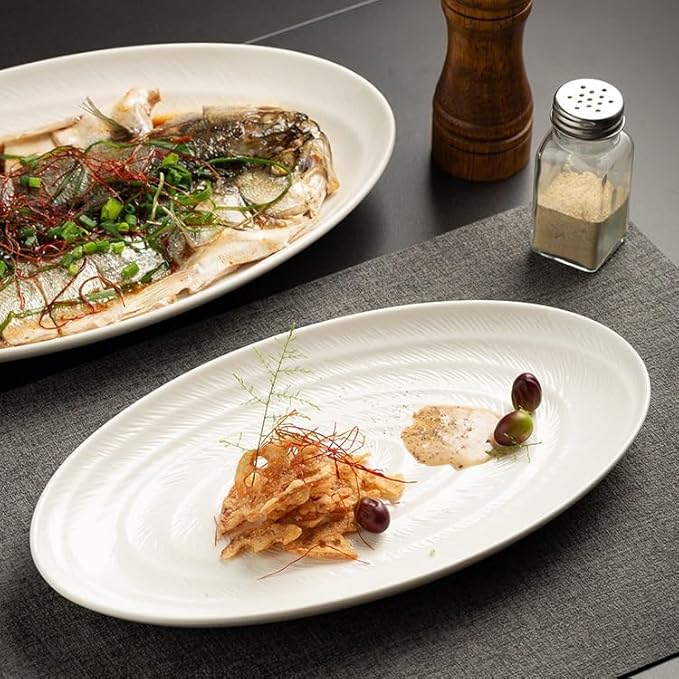 Dinner Plates Household Kitchen Steamed Fish White Plate Ceramic Appetizer Main Course Oval Dinner Dessert Cake Restaurant Tableware Kitchen Salad Bowl
