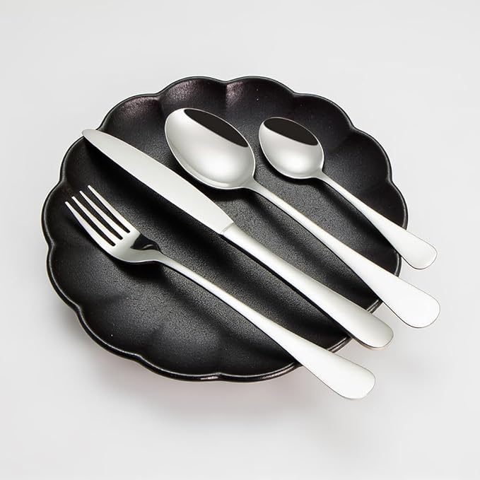 HornTide 16-Piece Flatware Sets Dinner Knife Fork Spoon Teaspoon 4-Piece Place Setting Service for 4 Person Stainless Steel Mirror Polishing