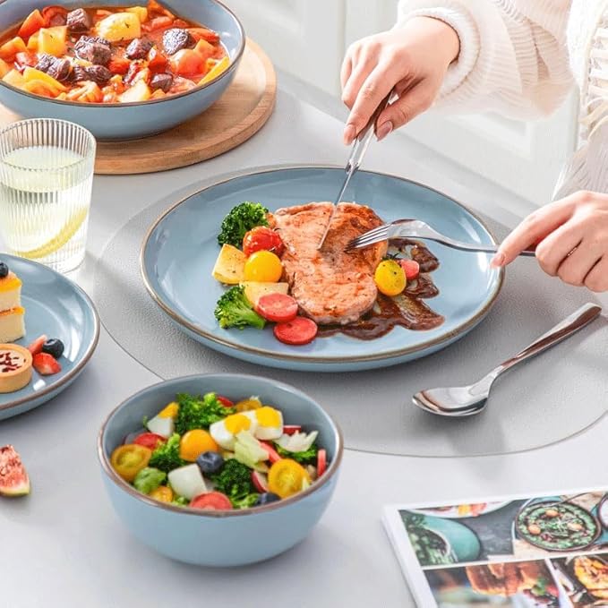 16 Piece Ceramic Tableware Set with Dinner Dessert Soup Plate Bowl for 4 Person Round Dinnerware Set