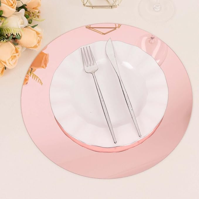 Efavormart 10 Pack Rose Gold Mirror Plastic Charger Plates for Table Setting, 13" Lightweight Round Decorative Dining Plate Chargers