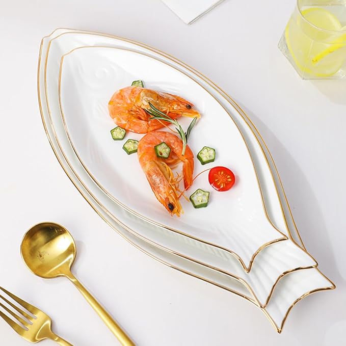 Fish Shaped Ceramic Plate Decorative Serving Tray for Appetizers Desserts Cheese