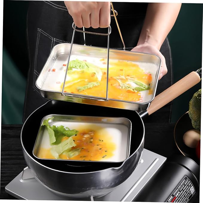 2Pcs Square Stainless Steel Steamer Trays Deep Multi-Functional Kitchen Food Plates for Barbecue and Cooking Non-Stick Easy to Clean Suitable for Parties and Home Use