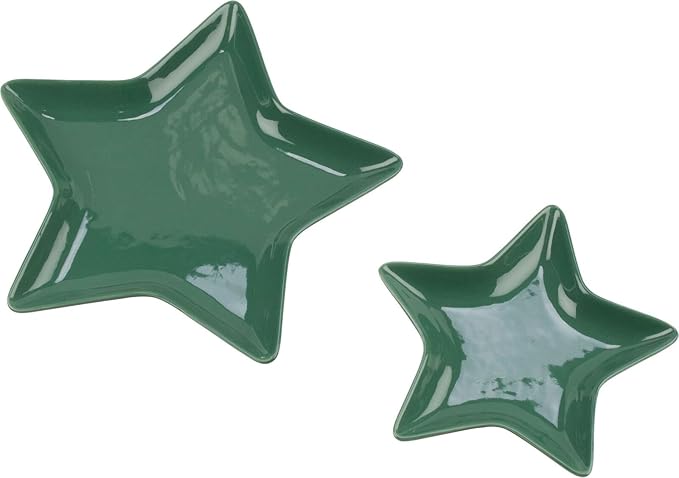 Holiware - Fun Holiday Dinnerware Service Set of 2 Ceramic Green Star Shaped Dinnerware Service Plates